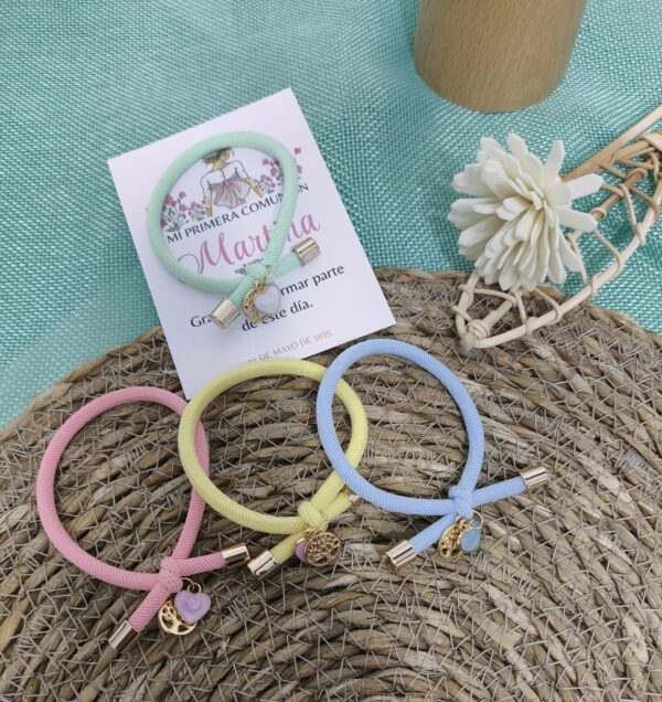 PULSERA NUDO ARBOL VIDA Y CORAZÓN Y TARJETÓN PERSONALIZADO