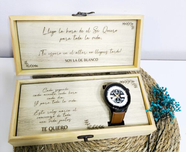 CAJA DE MADERA PARA RELOJ REGALO NOVIO COMPROMISO - Imagen 4