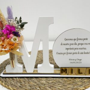 PEANA SCRABBLE CON INICIAL DE MADERA Y DEDICATORIA