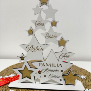 adorno navidad arbol de madera familia