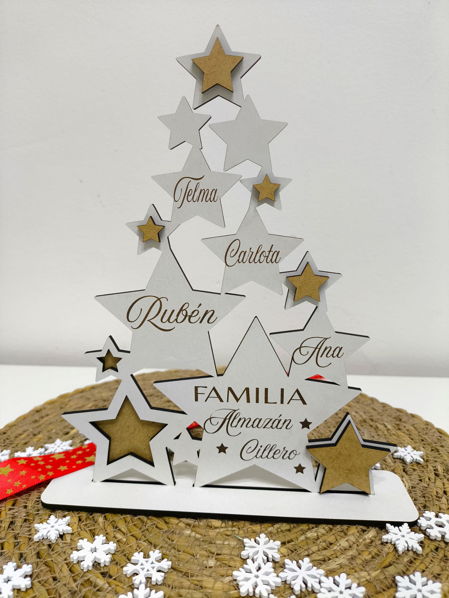 adorno navidad arbol de madera familia