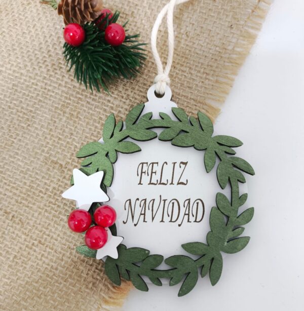 BOLA DE NAVIDAD MADERA PERSONALIZADA GUIRNALDA