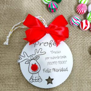 BOLA DE MADERA NAVIDAD PERSONALIZADA CON RENO