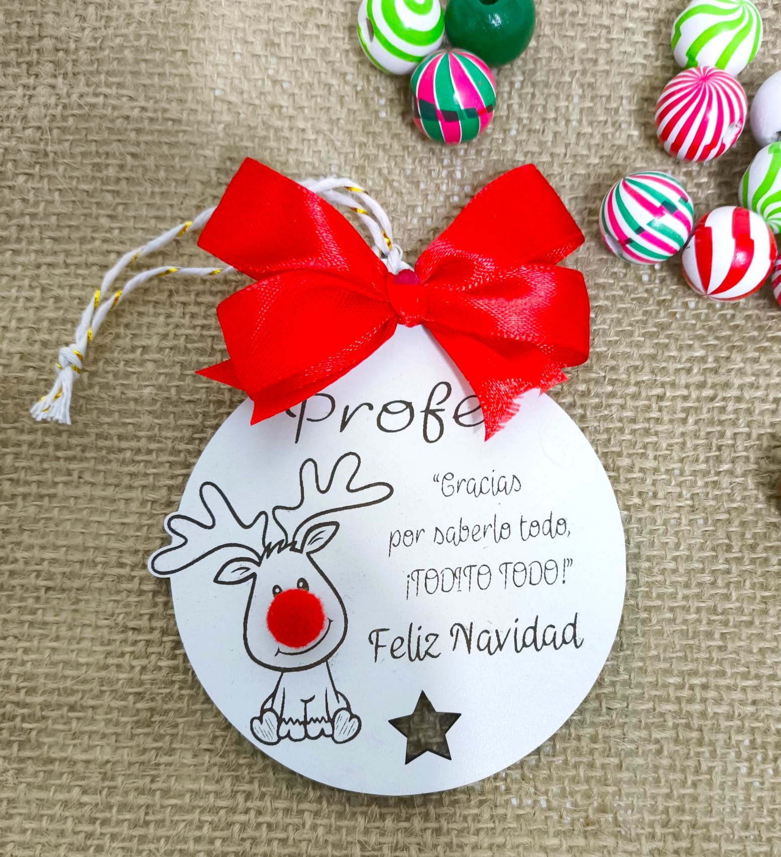 BOLA DE MADERA NAVIDAD PERSONALIZADA CON RENO