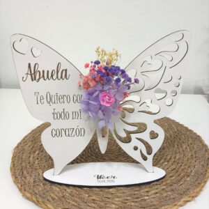 PEANA MARIPOSA PERSONALIZADA CON FLOR PRESERVADA