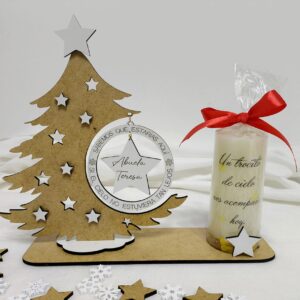 adorno navideño arbol con bola navidad y vela artesanal