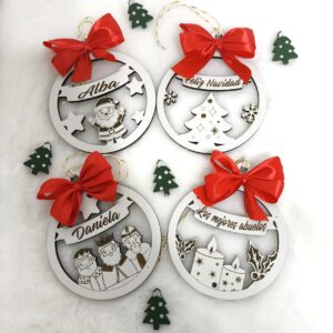 bolas navidad madera con banda personalizadas