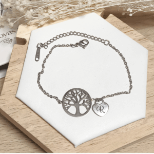 Pulsera acero arbol de la vida con inicial