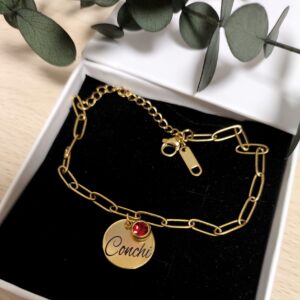 pulsera acero dorado personalizada con con chapita